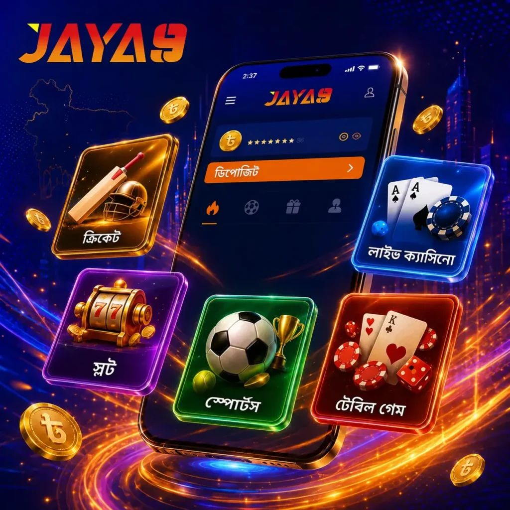 Jaya9 অ্যাপে ক্রিকেট, স্লট, স্পোর্টস ও লাইভ ক্যাসিনো বিভাগ