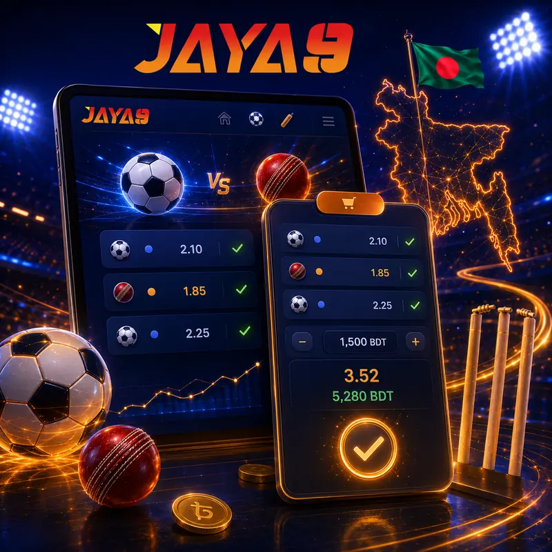 Jaya9 bet slip with odds stake and BDT